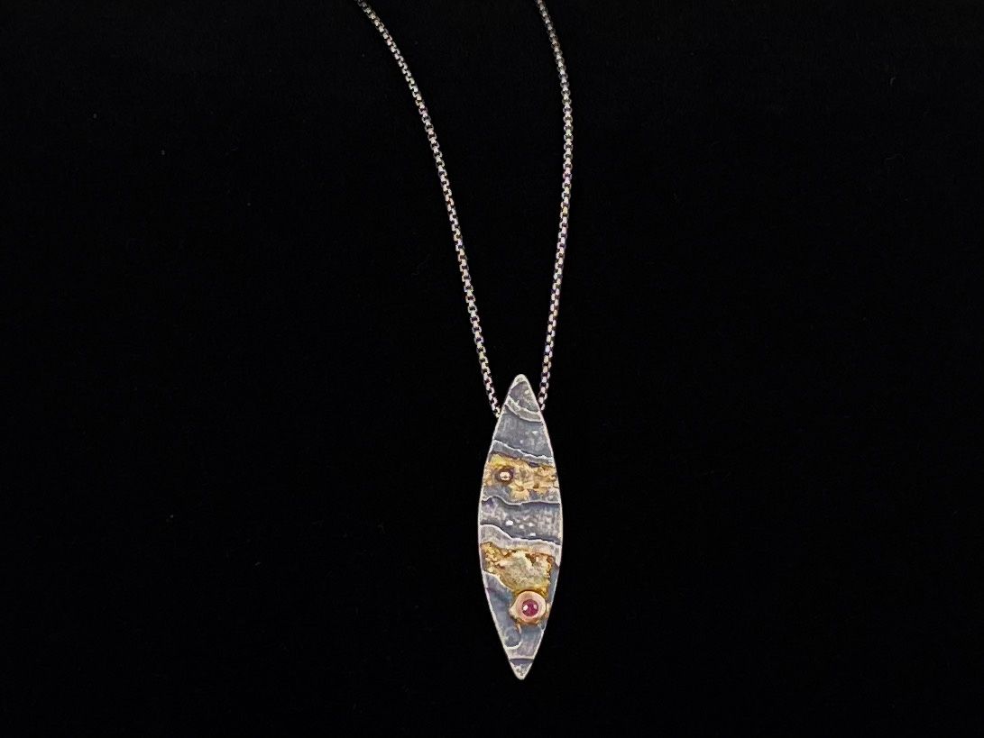 Glitch-Necklace, SS, 18K gold, 14K gold, Umba sapphire