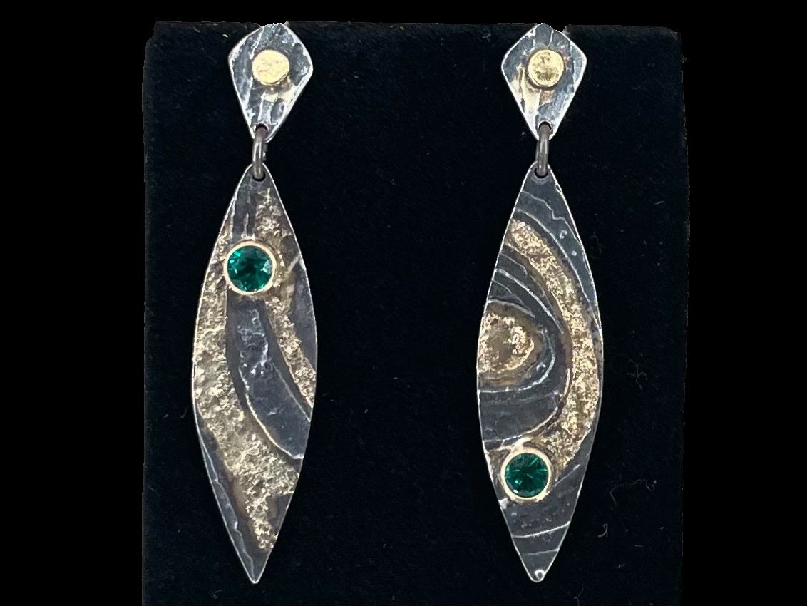 Vortex-Earrings, SS, 18Kgold, 14K gold, Emeralds
