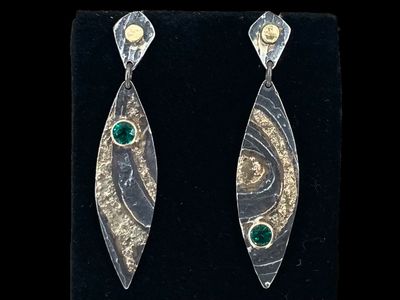 Vortex-Earrings, SS, 18Kgold, 14K gold, Emeralds