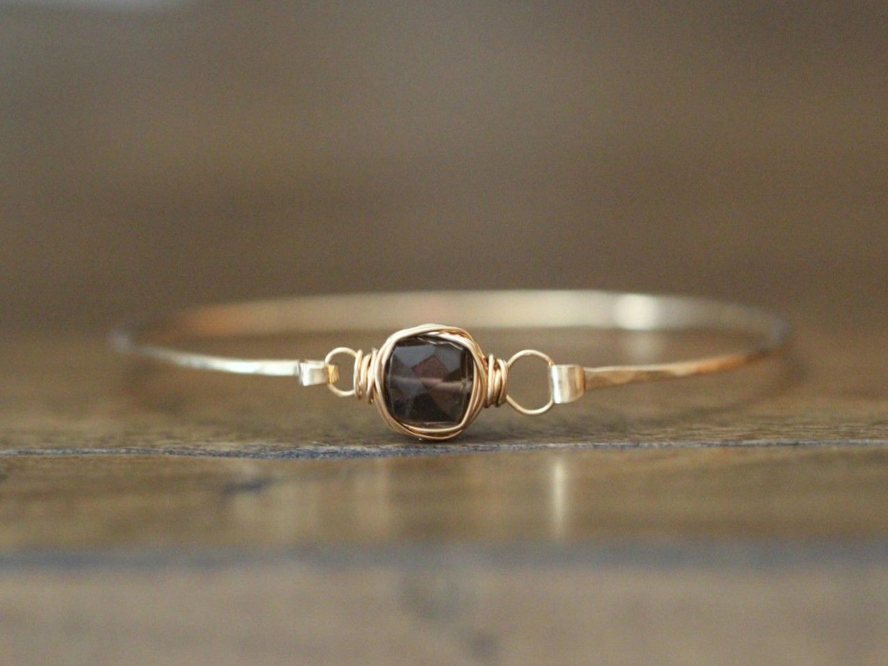 Gemstone Stacking Bracelet - Smoky Quartz, Material: Gold Filled, Size: 6.5