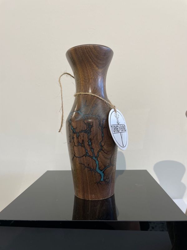 “Vase-6.75 black Walnut and glow Resin by Turned and Burned”