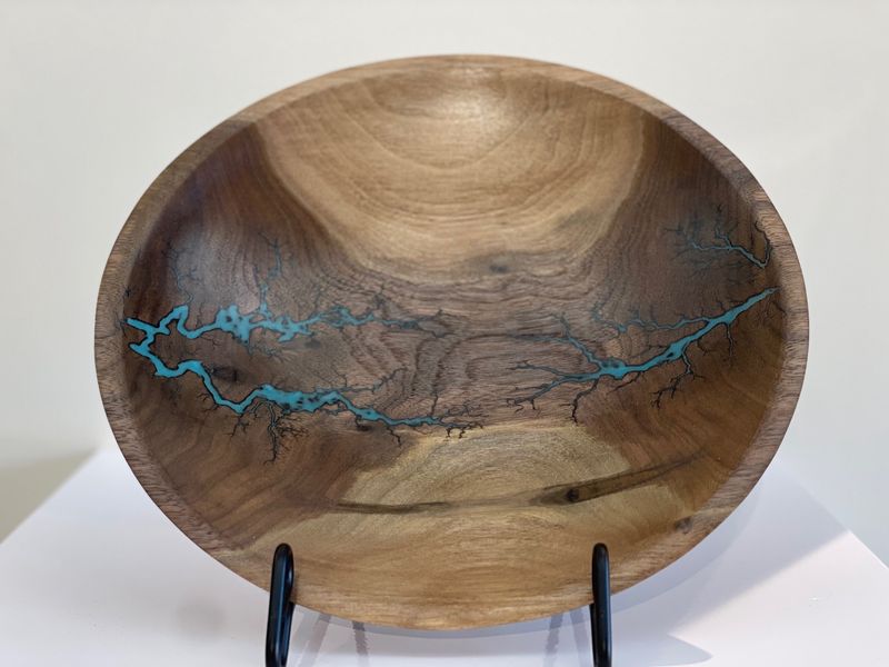 Bowl- 9.75&#39;&#39;Black Walnut and glow Resin by Turned and Burned”