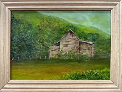 Barn in the hills-Original Painting 5X7&quot; by Gloria Weiss