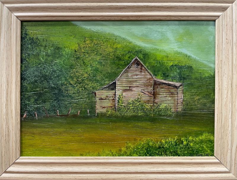 Barn in the hills-Original Mini Painting 5X7" by Gloria Weiss