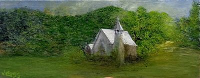 Church in the Woods, 3&quot;X9&quot; Original Mini painting byGloria Weiss