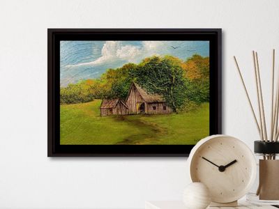 Barn in the Autumn Woods- Original Mini Painting by Gloria Weiss