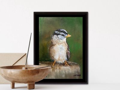 White Crowned Sparrow- Original Mini Painting by Gloria Weiss