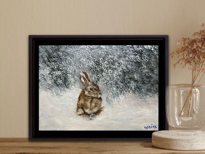 Snow Bunny- Original Mini Painting by Gloria Weiss