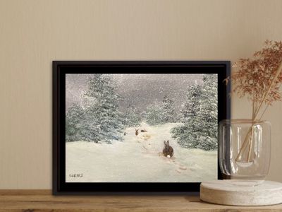 Snow Bunnies- Original Mini Painting by Gloria Weiss