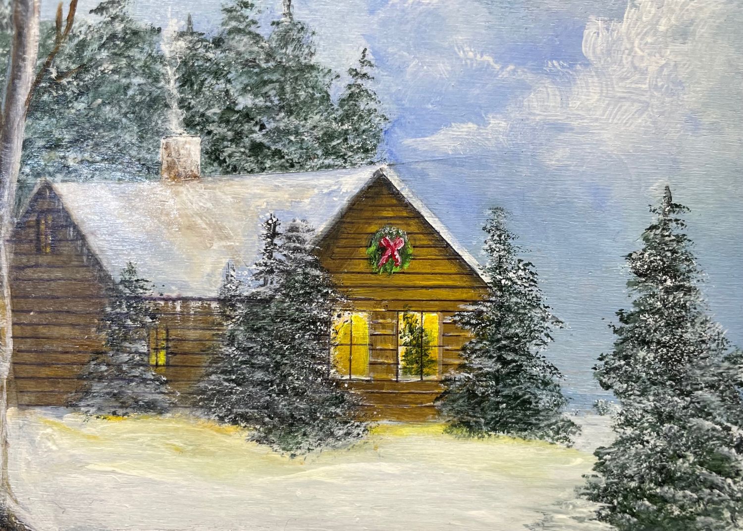 Christmas Cabin-Original Mini Painting by Gloria Weiss