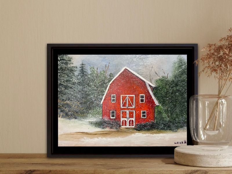 Winter Barn- Original Mini Painting by Gloria Weiss