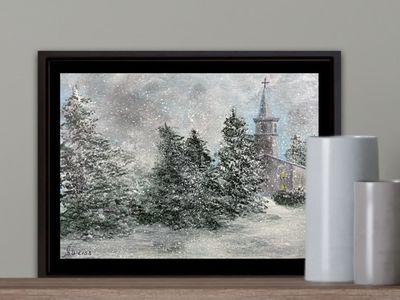 Winter Church- Original Mini Painting by Gloria Weiss