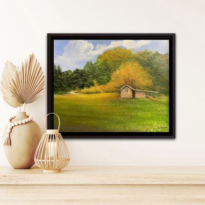 Cabin in Autumn time, Original 8X10&quot;painting by artist Gloria Weiss
