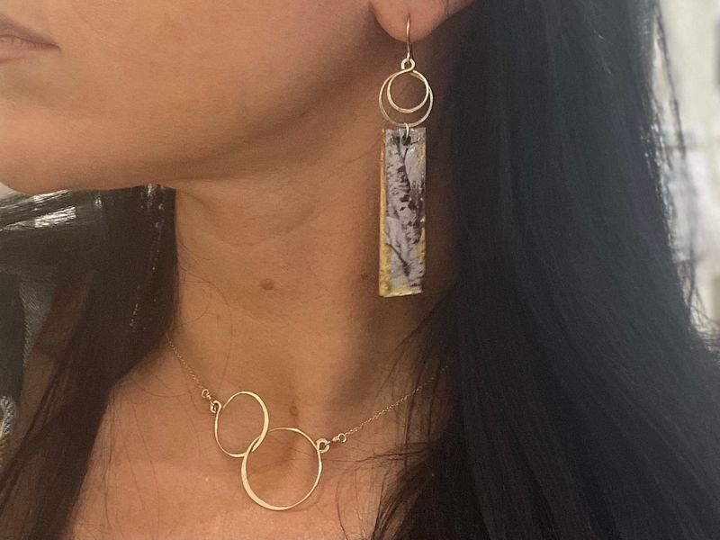 Birch Tree Art double hoop Earrings-14k Gold Fill
