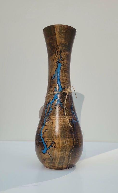 Vase-13.5" Dark Maple and glow Resin by Turned and Burned