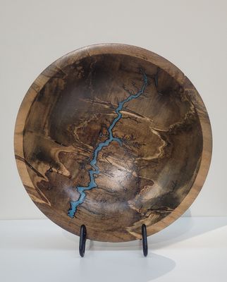 Bowl- 9.75&quot; Dark Maple and glow Resin by Turned and Burned