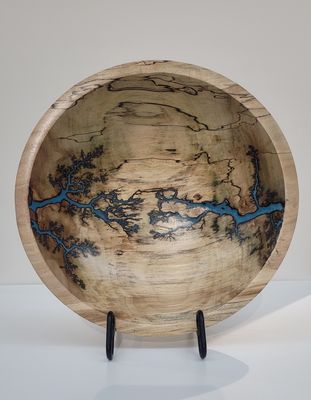 Bowl- 9.5&quot; Maple and glow Resin by Turned and Burned.