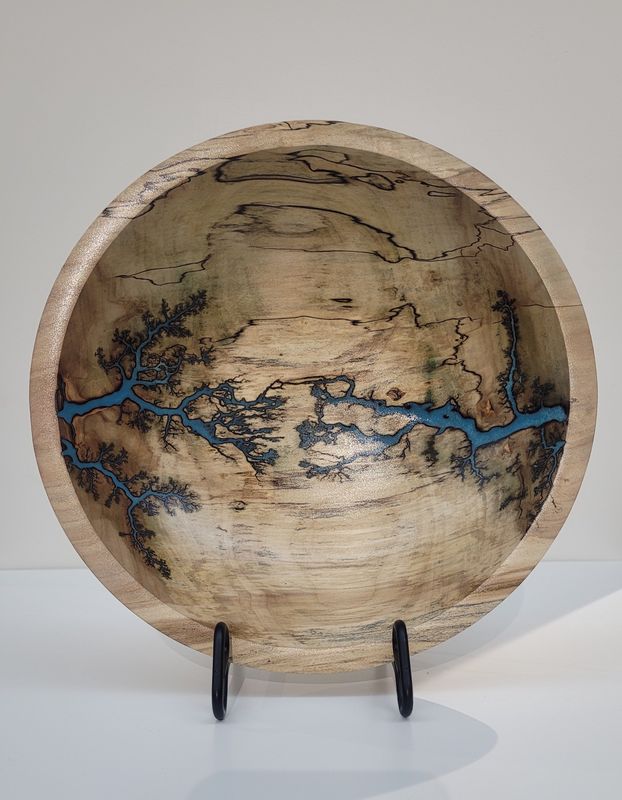 Bowl- 9.5" Maple and glow Resin by Turned and Burned.