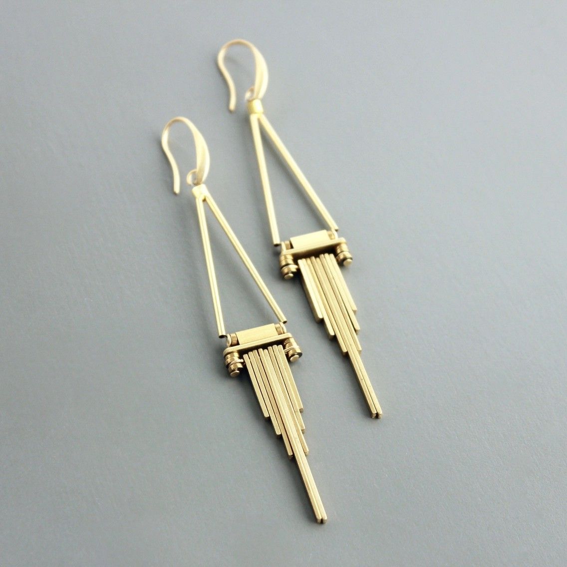 Geometric Brass Earrings-4"
