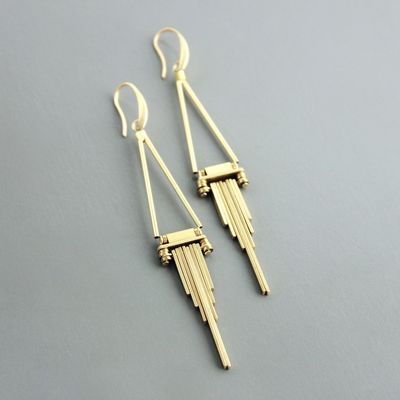 Geometric Brass Earrings-4"
