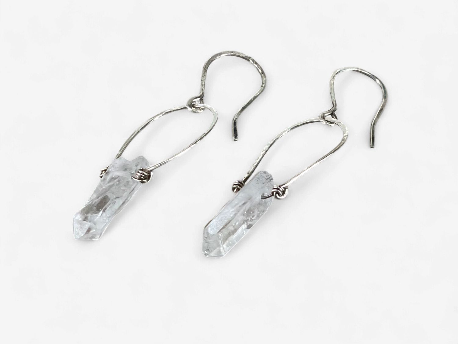 Half loop drop Earrings with Clear Crystal Quartz and /sterling Silver