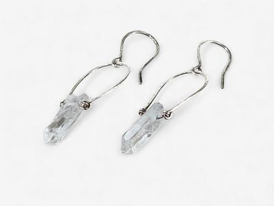 Half loop drop Earrings with Clear Crystal Quartz and /sterling Silver