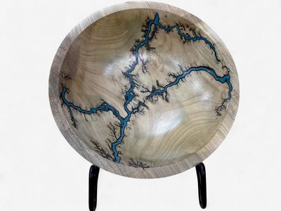 “Bowl- 7.5" Magnolia wood and glow Resin by Turned and Burned”