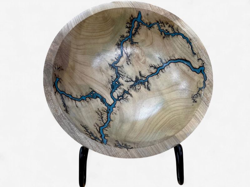 “Bowl- 7.5" Magnolia wood and glow Resin by Turned and Burned”