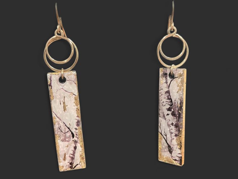 Birch Tree Art double hoop Earrings-14k Gold Fill