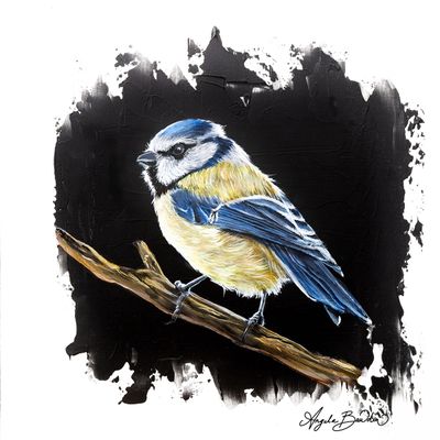 Quiet Perch: Blue Titmouse bird 2 12X12" Original