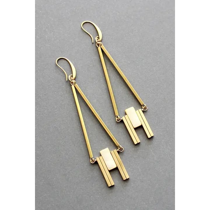 Mother Of Pearls &amp; Brass Geometric Earrings