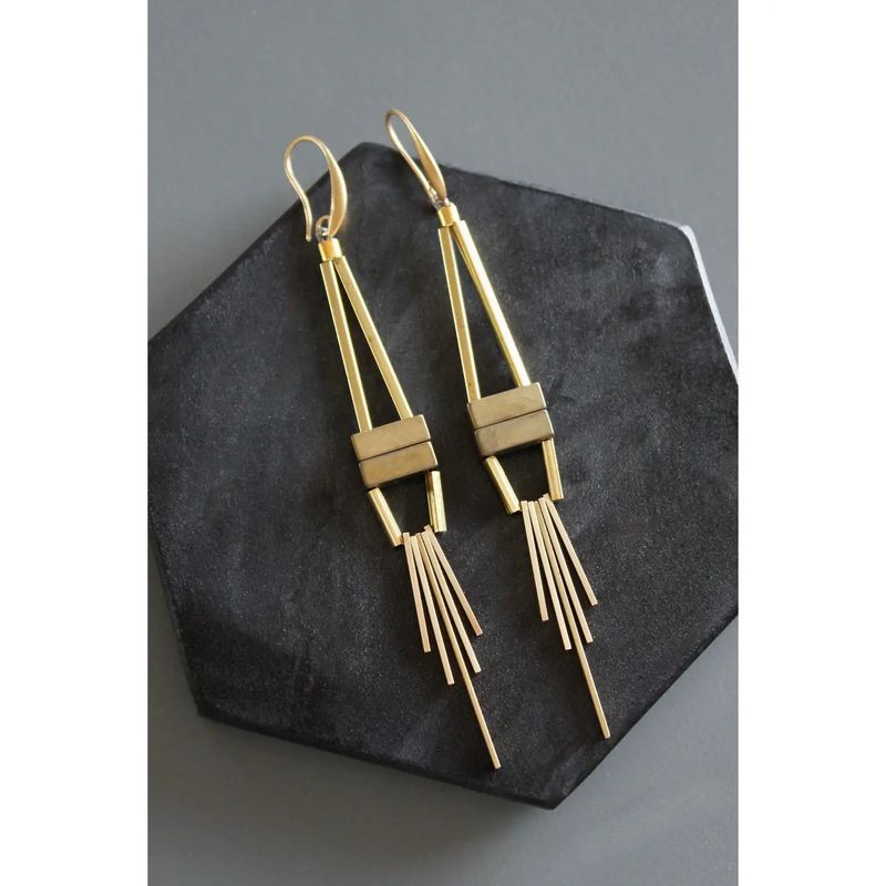 Hematite and Brass Artdeco Earrings