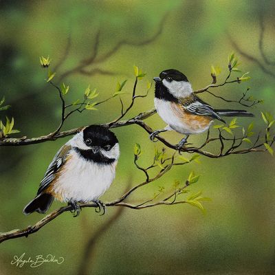 Nature's Song: Carolina Chickadees 12X12" Original Painting