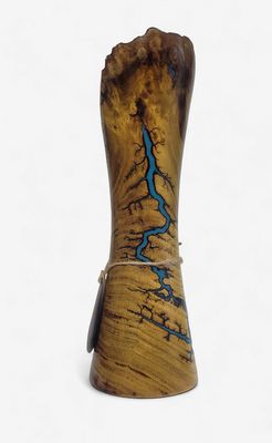 “Vase 8.25" live edge Mulberry and glow Resin by Turned and Burned”