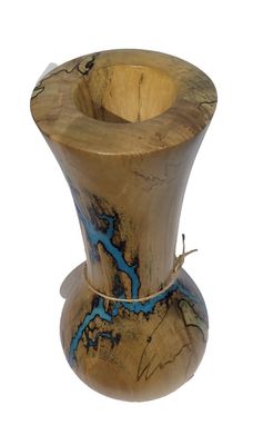 “Vase- 7.25" Maple and glow Resin by Turned and Burned.”