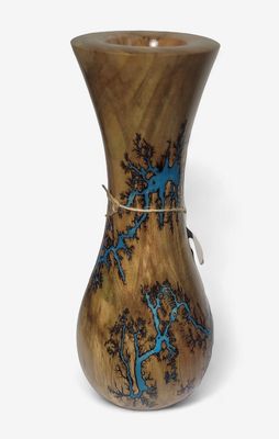 “Vase- 12" Maple and glow Resin by Turned and Burned.”