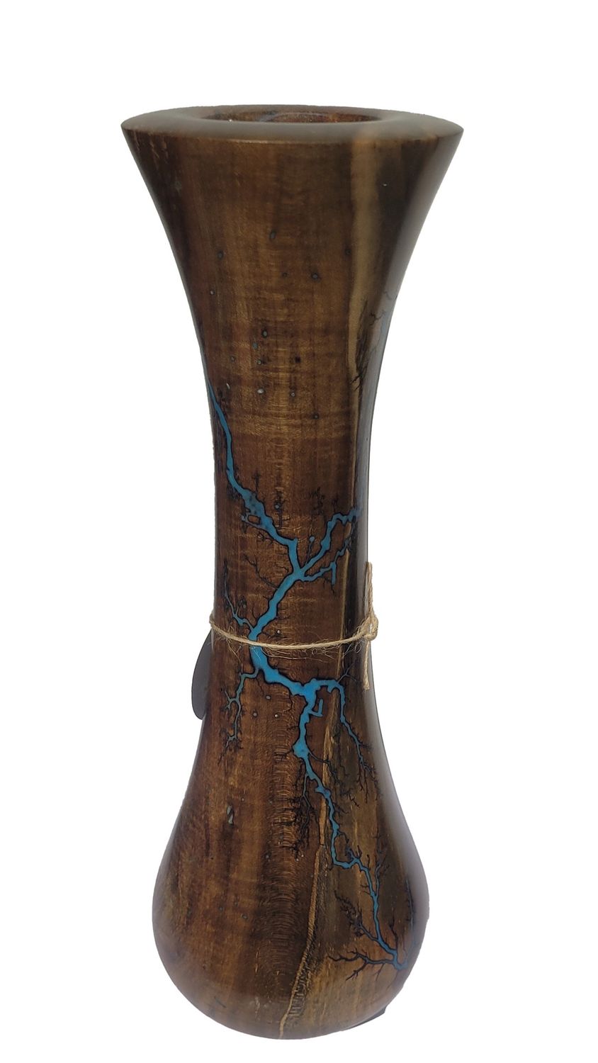 “Vase- 14"Dark Maple and glow Resin by Turned and Burned.”