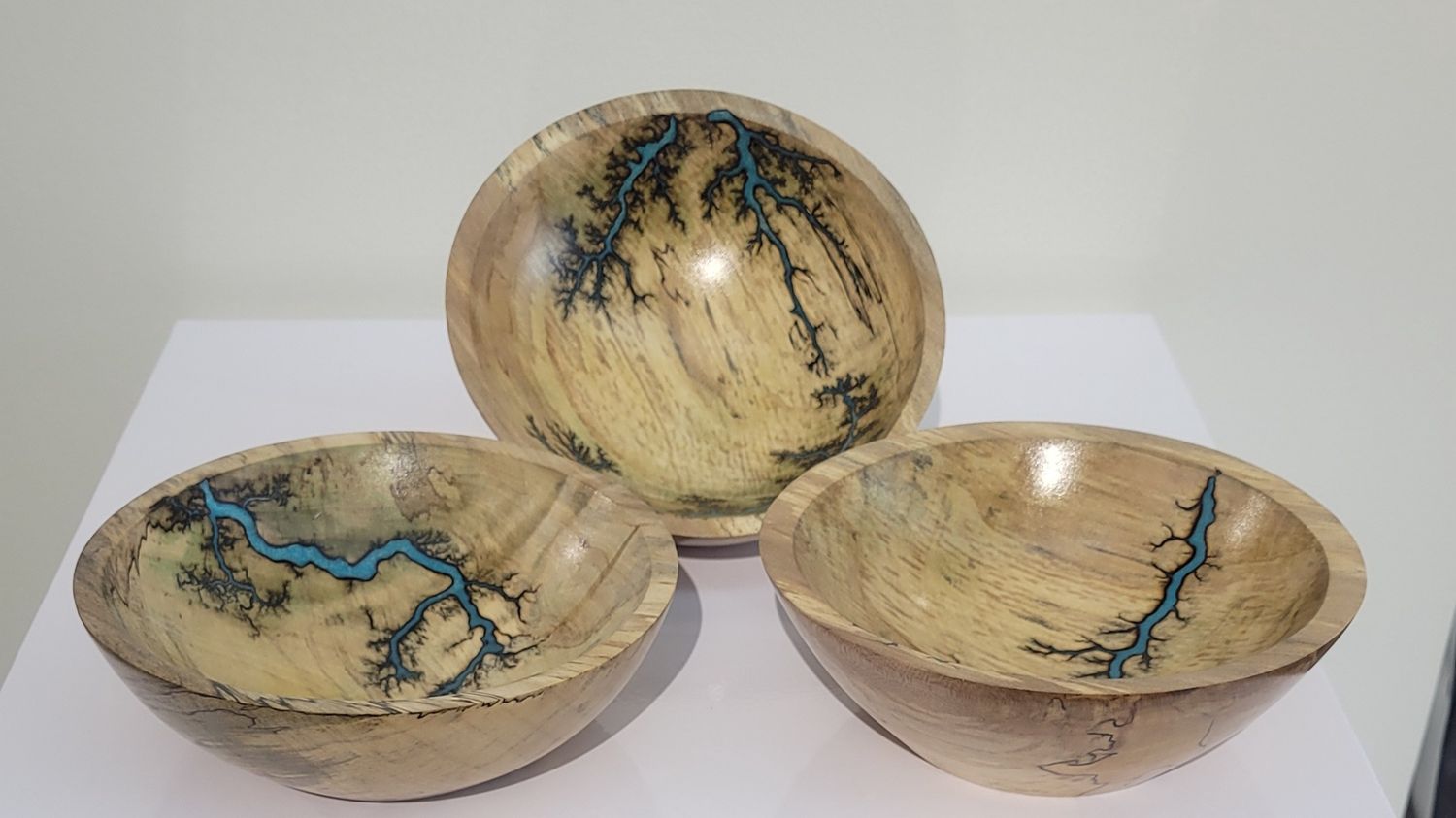 “Bowl- 5.5" Maple and glow Resin by Turned and Burned.”