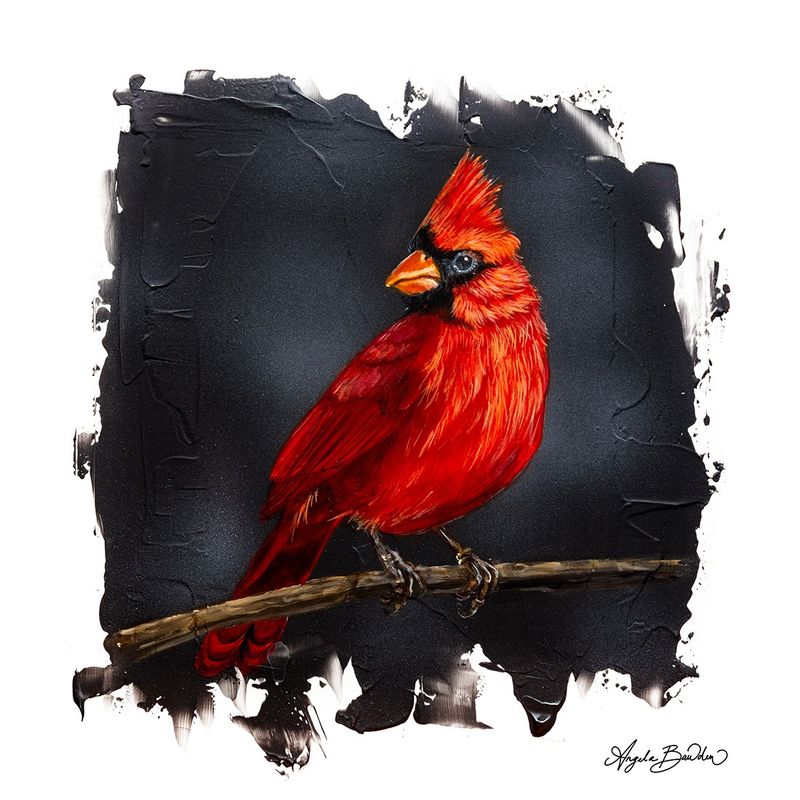 Quiet Perch: Red Cardinal 3-16X16" Giclée Canvas