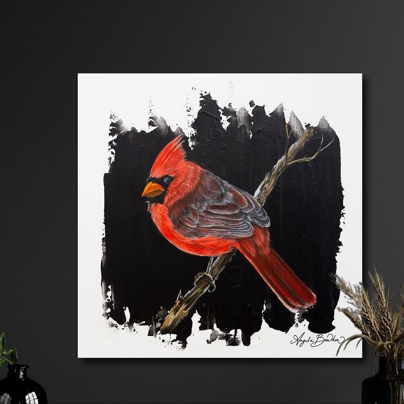 Quiet Perch: Red Cardinal Looking Back-16X16" Giclée Canvas