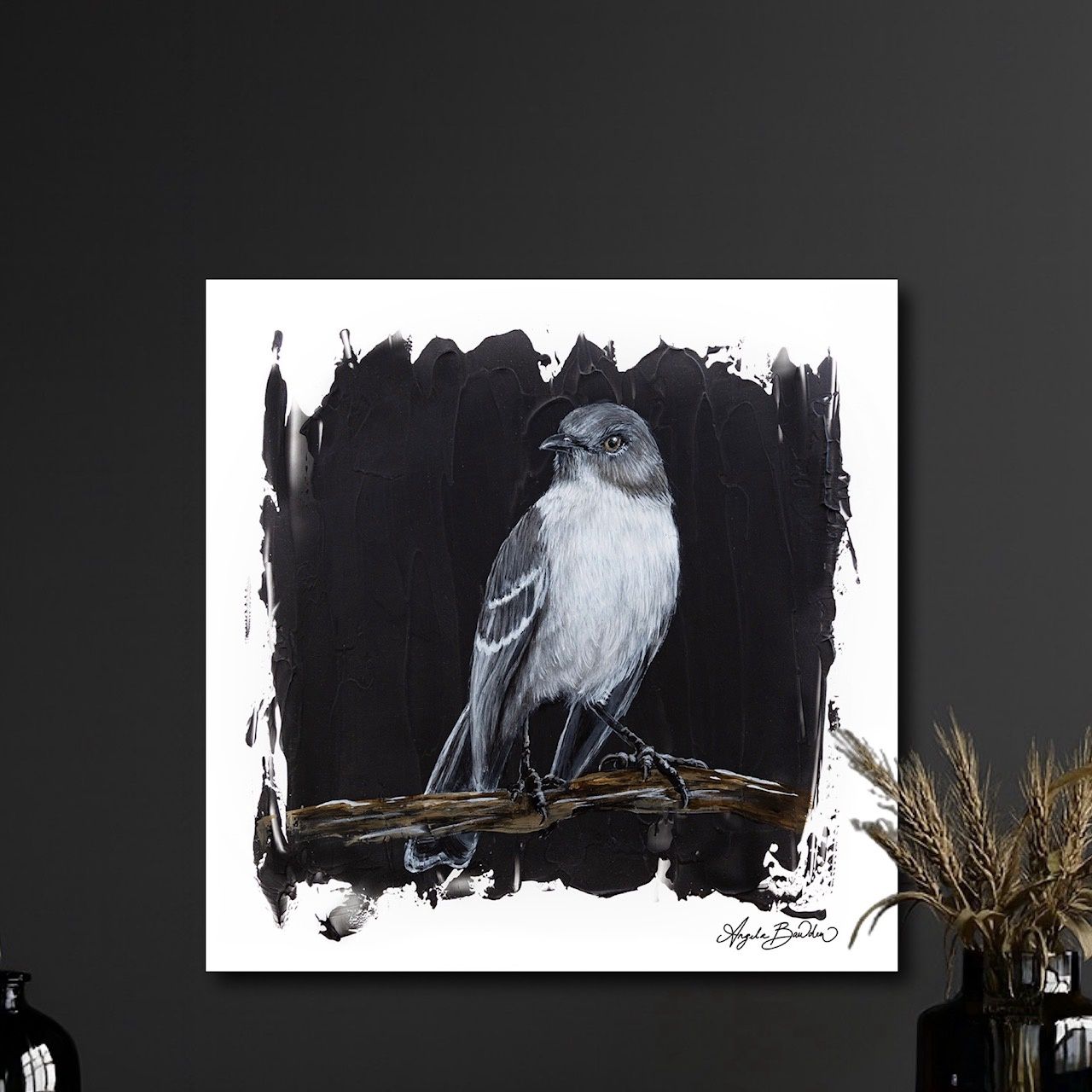 Quiet Perch: MockingBird 2-16X16" Giclée Canvas