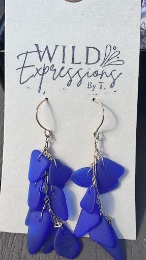 Blue Sea Glass and Gold-Filled Dangle Earrings
