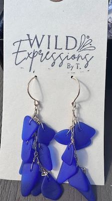 Blue Sea Glass and Gold-Filled Dangle Earrings
