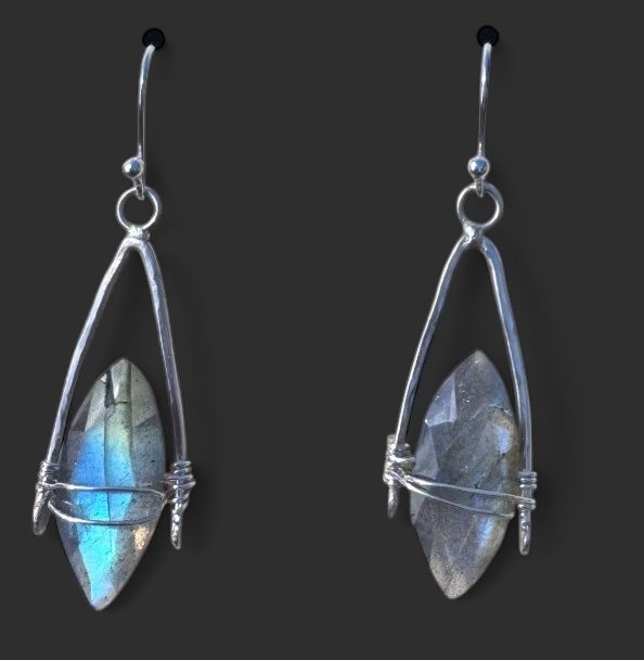 Labradorite Dagger &amp; Hand Formed Sterling Silver Earrings