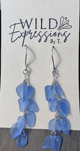 Blue Sea Glass and Sterling Silver Dangle Earrings