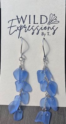 Blue Sea Glass and Sterling Silver Dangle Earrings