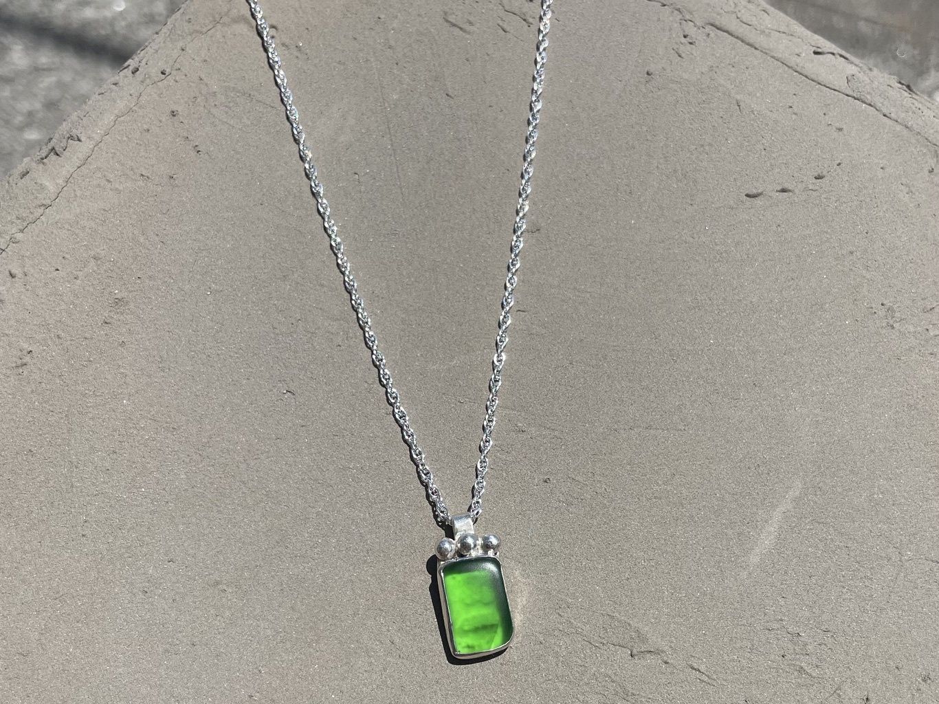 Sterling Silver with Green Sea Glass pendant and Silver Chain