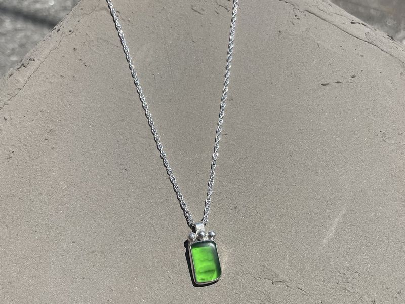 Sterling Silver with Green Sea Glass pendant and Silver Chain