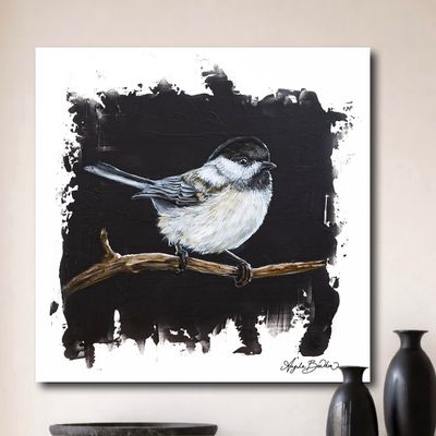 Quiet Perch: Chickadee-16X16" Giclée Canvas