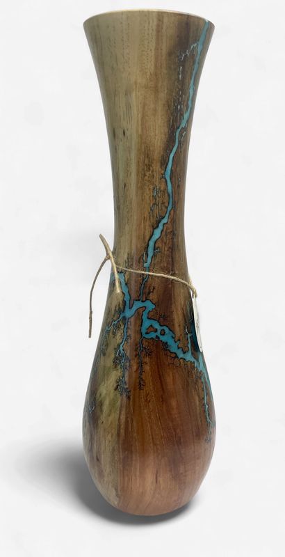 Vase 15" Pecan wood and Glow resin by Turned and Burned
